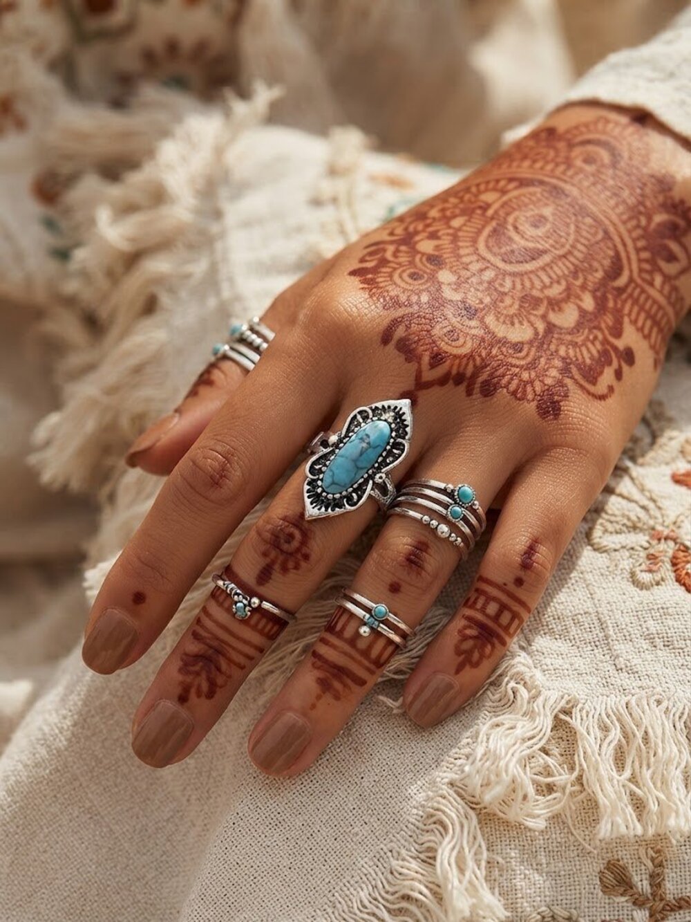 Silver-Tone Turquoise Oval Stone Ring
